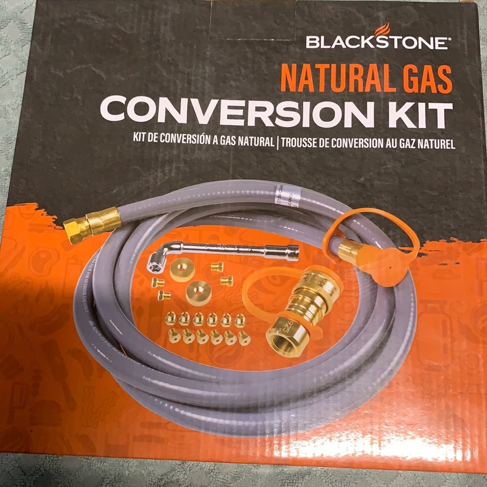Blackstone Gray and Orange Natural Gas Conversion Kit Components
